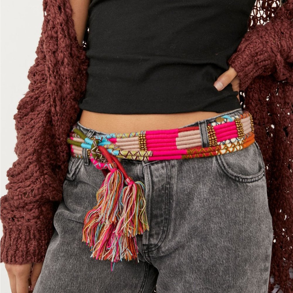 NWT Free People Rhys Rope Belt / Bright Combo